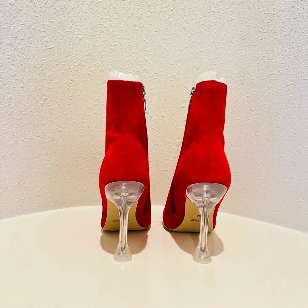 Nine West Tonight Red Suede Pointed Toe Heel Booties Size 7 NEW